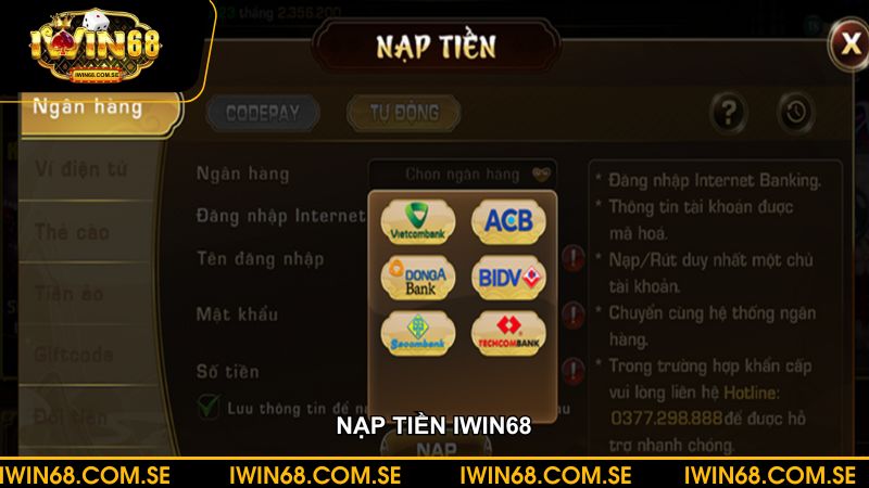 Nạp tiền iWin68 nhanh chóng và nhận ưu đãi hấp dẫn